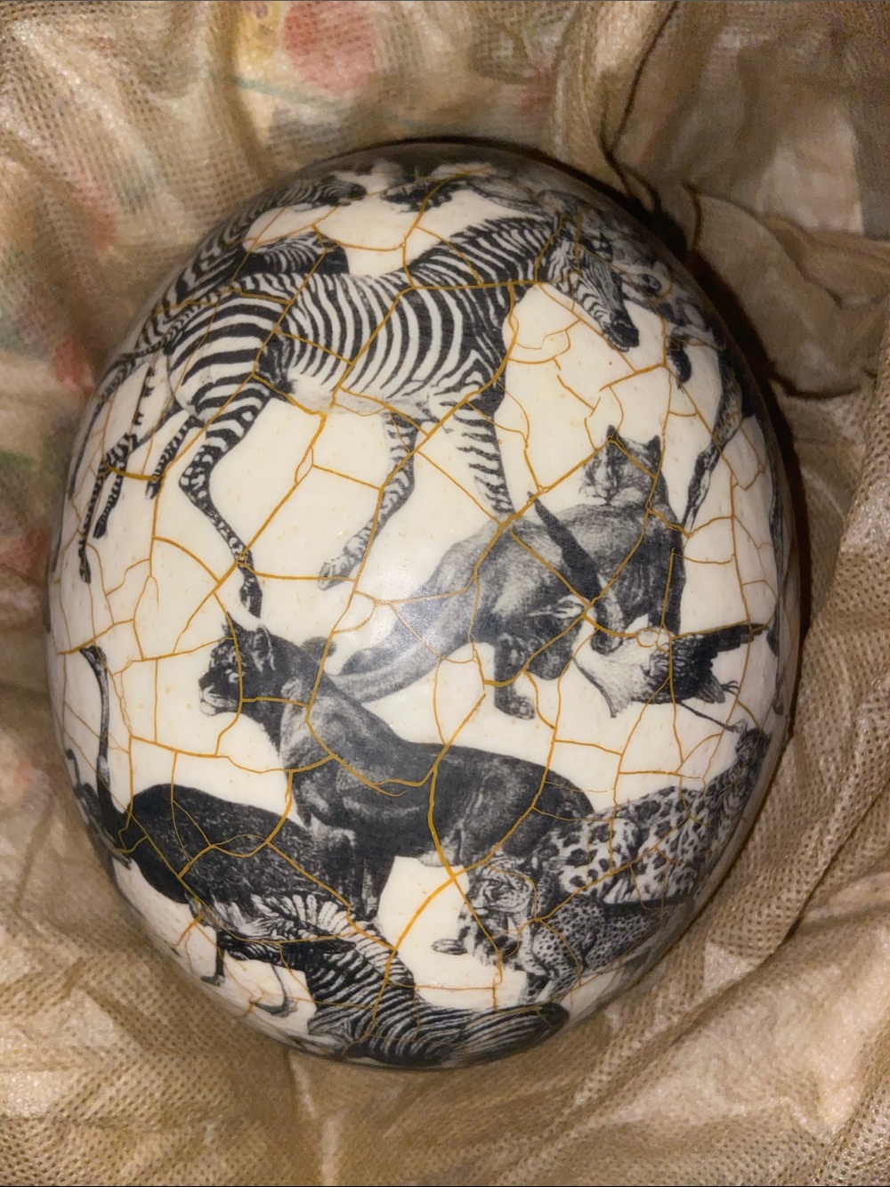 Signed Safari Painted Ostrich Egg